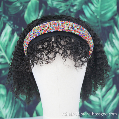 New Arrival Hot Sale Kinky Curly Headband Wig With Detachable Bangs Scalf Wig, Brazilian Glueless Human Hair Wig